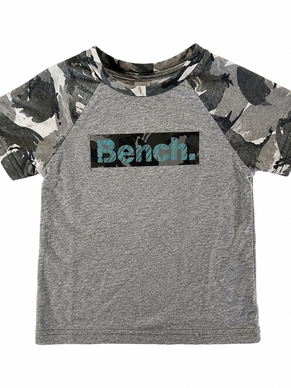 Bench Gray Tee with Camo Sleeves and Blue Logo - Kids